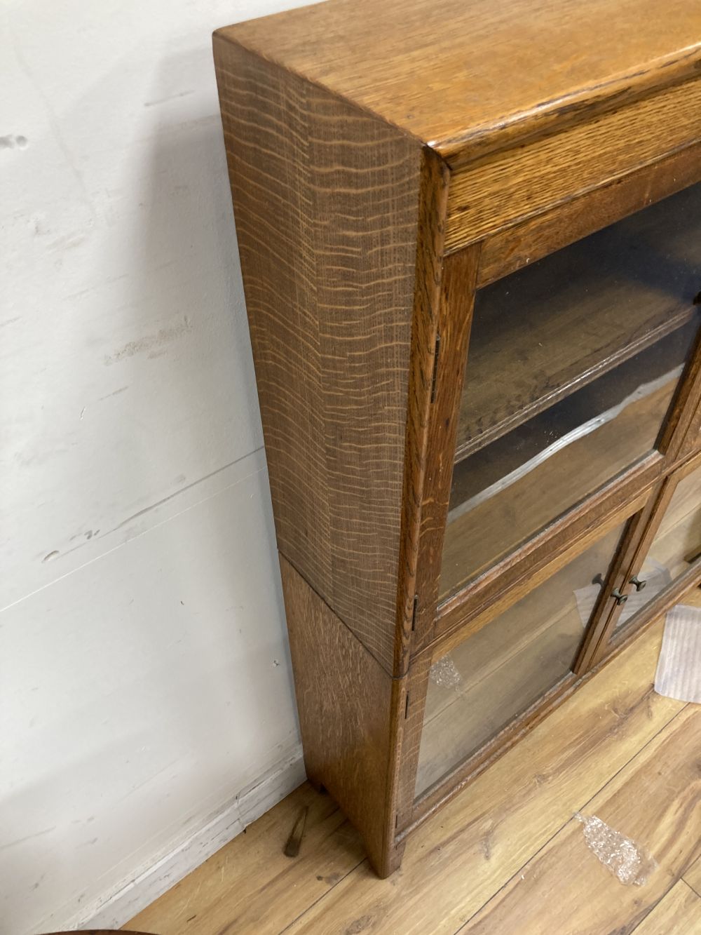 A Minty glazed oak two section bookcase, width 87cm depth 19cm height 113cm